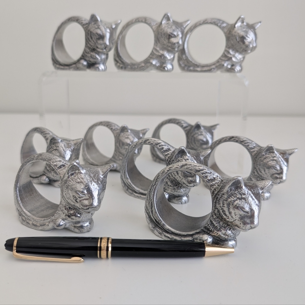 ARTHUR COURT Set of 10 Vtg Sleepy Kitten Cat Napkin Rings Kitty Cats Lover - Picture 4 of 15